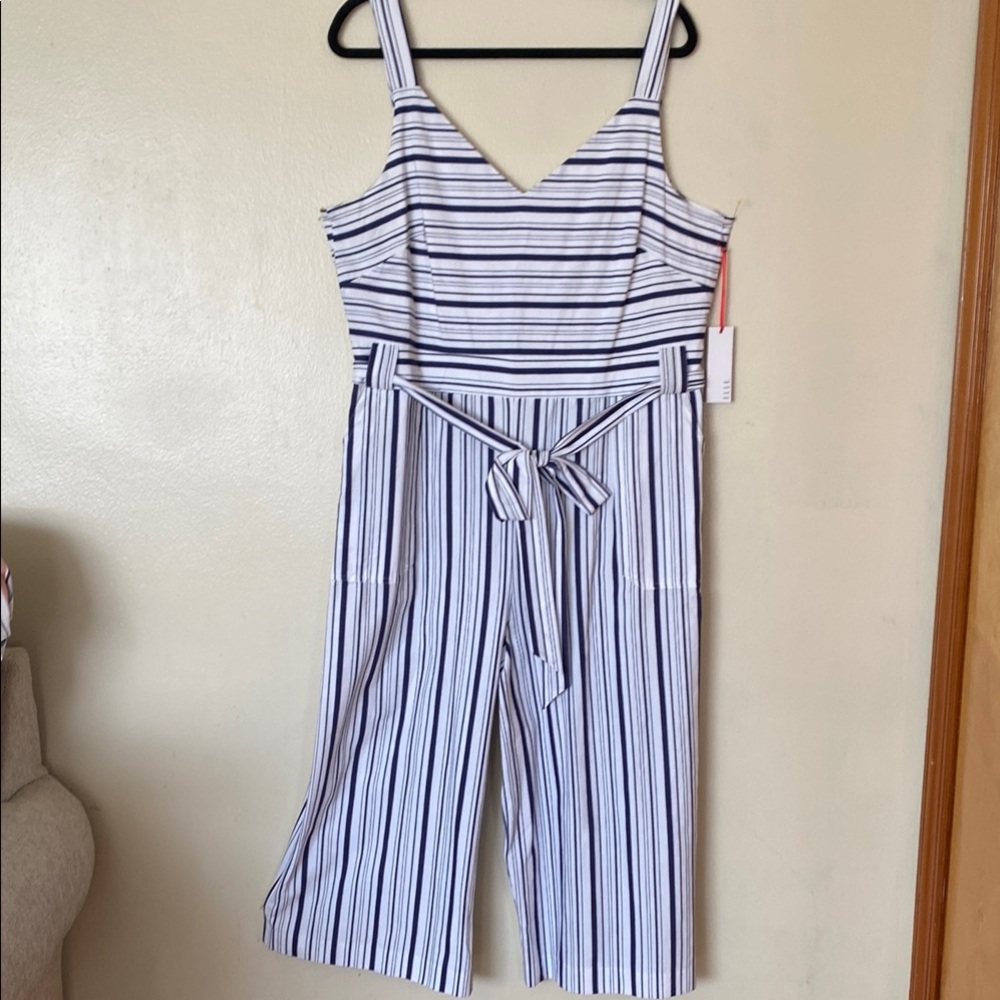 Elle Navy and White Striped Jumpsuit